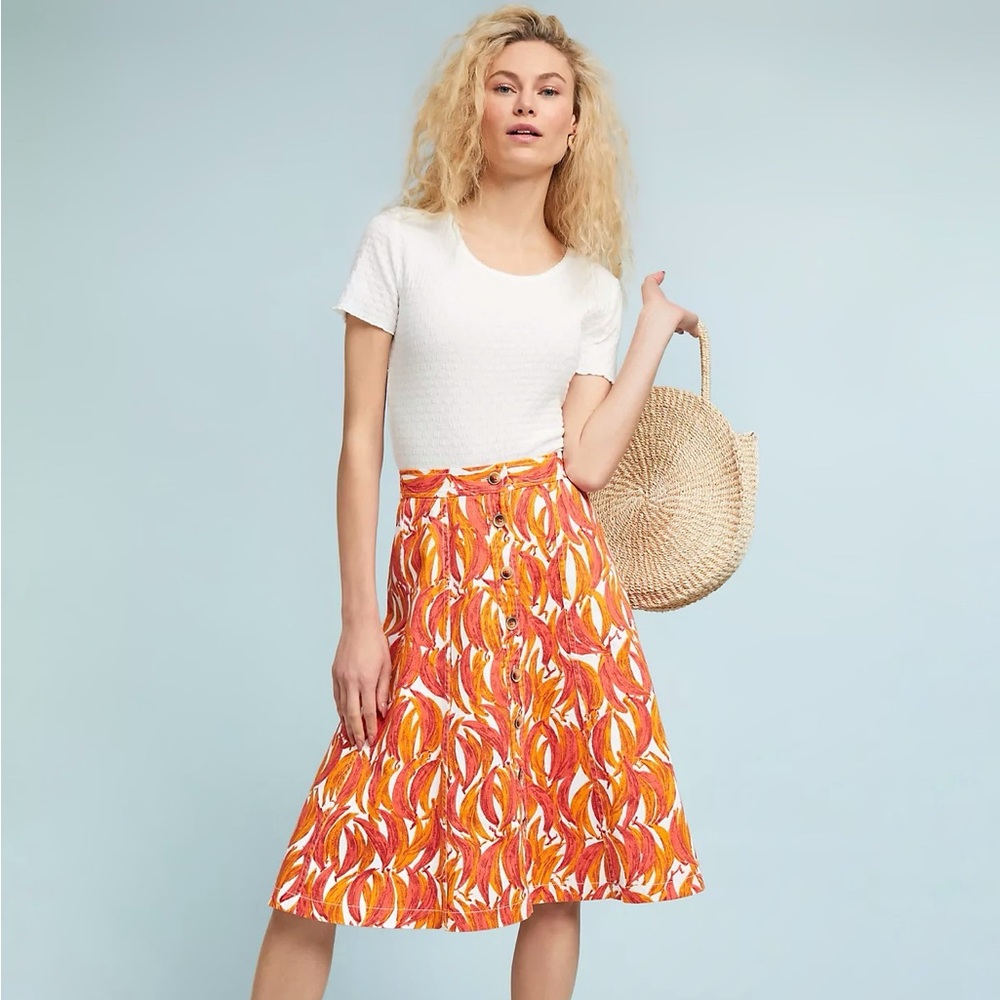 Anthropologie Maeve Banana Grove Denim Midi Skirt